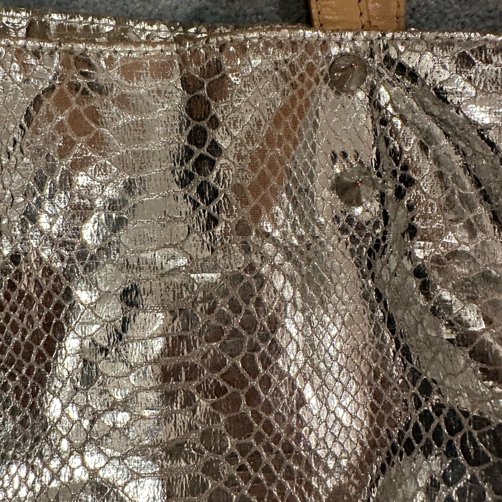 Sam Edelman shoulder bag purse metallic silver hobo tote croc embossed - Picture 8 of 8
